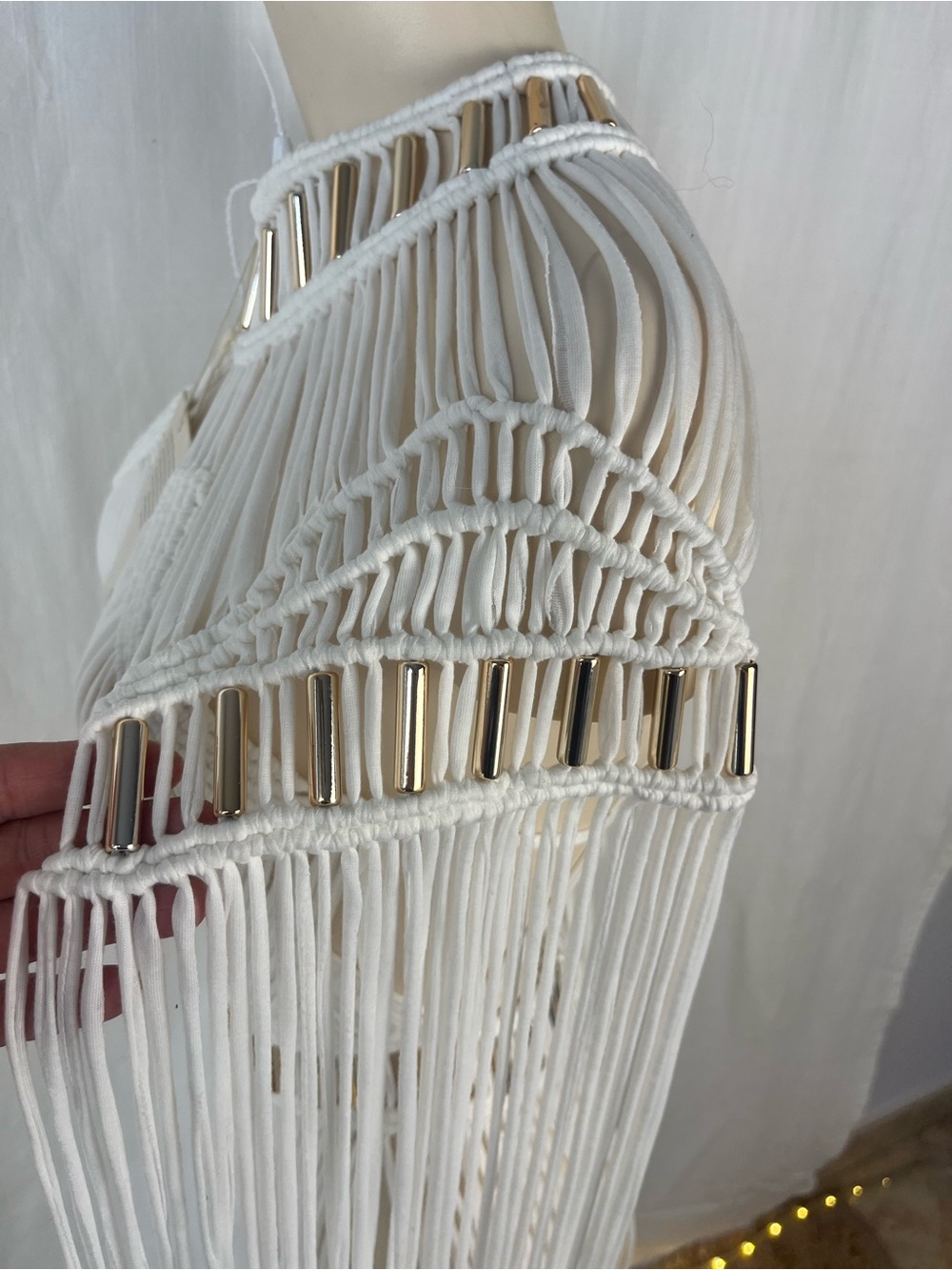 NWT White Macramé Fringe Maxi Dress - MEW MEWS - Picture 4 of 8